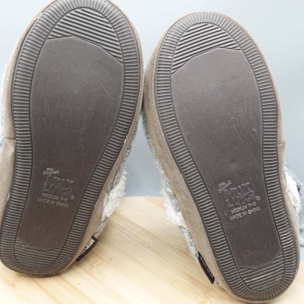 Muk Luks Womens Medium 7-8 Grey Cable Knit Sheep Slipper Boots Cozy Warm - Picture 7 of 9